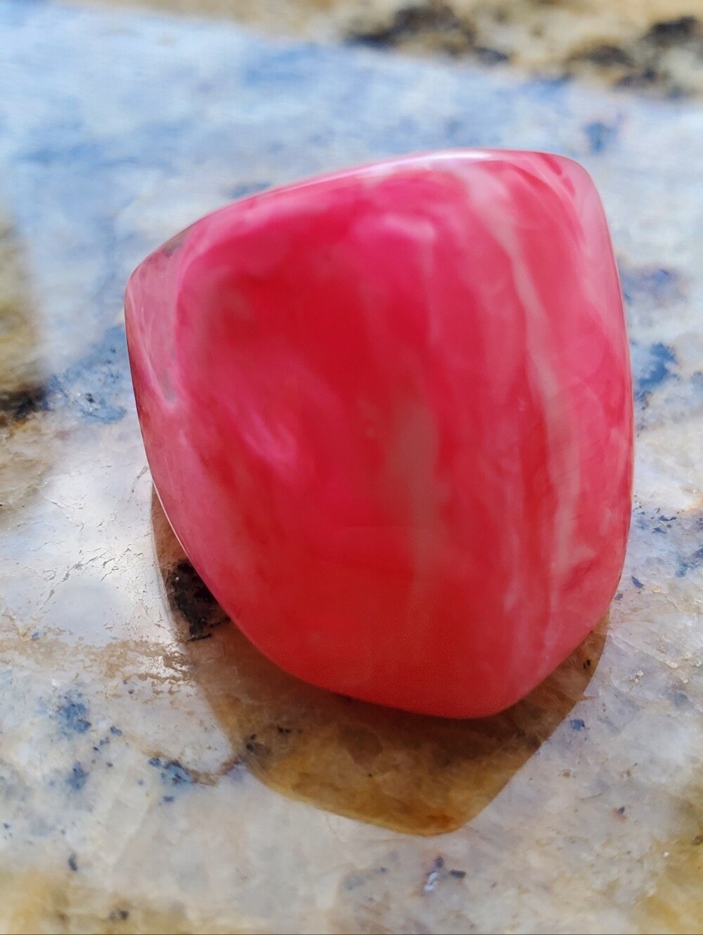 Polished Pink Marbled Lucite Ring
